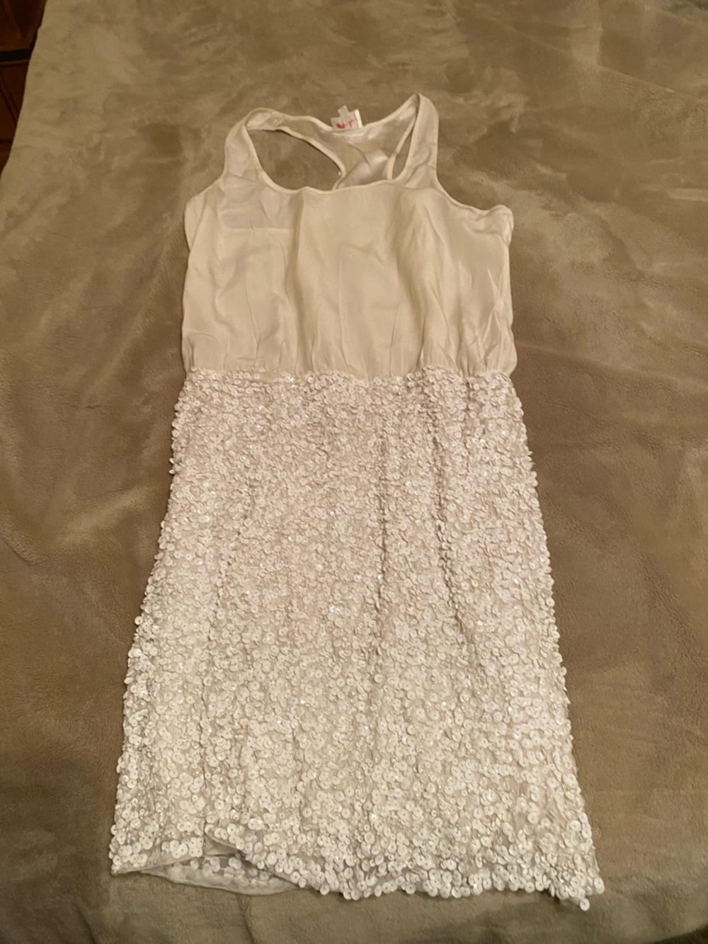 Parker Silk and Sequin White Racerback Dress